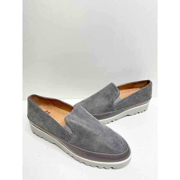 Donald Pliner Sneaker Womens Size 8.5 Leather‎ Gray Slip On Shoes - Picture 6 of 10